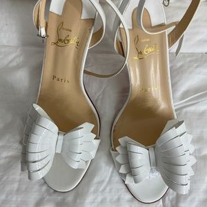 Christian Louboutin White Miss Valois 85mm Bow Specchio Heels Sandals SIZE 38